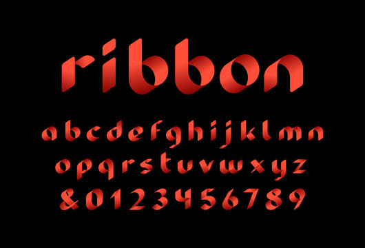 Ribbon font. Vector alphabet with lowercase letters and numbers.