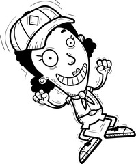 Cartoon Black Woman Scout Jumping