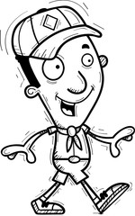 Cartoon Black Man Scout Walking