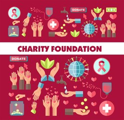 Fototapeta premium Charity foundation vector social donation poster