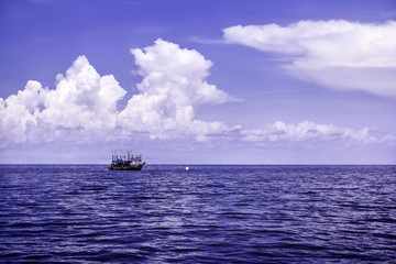 Fisherman Boat With Blue Sky Background