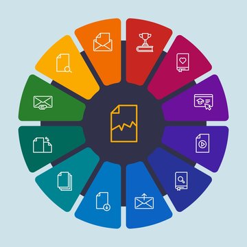 Files, Email, Education Infographic Circle Outline Icons Set. Contains Such Icons As  Virtual, Development,  File,  Reading,  Internet, Encyclopedia,  Computer And More. Fully Editable. Pixel Perfect