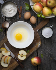 Ingredients for apple pie cooking, top view