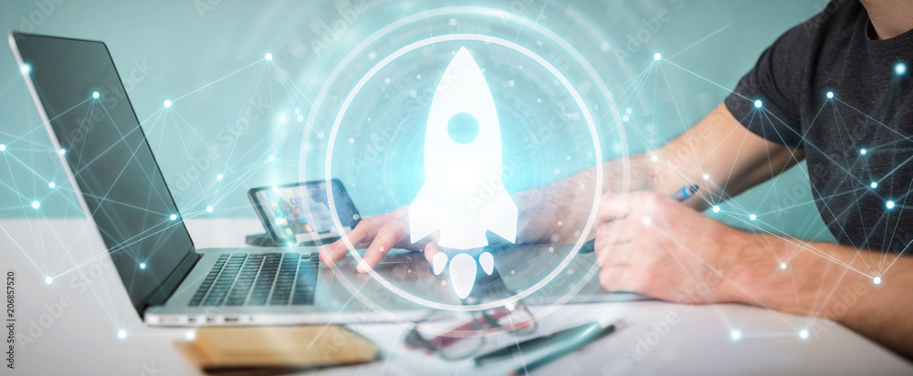 Leinwandbilder graphic designer using startup digital interface 3d rendering