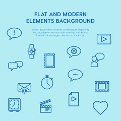 chat and messenger, video, time, email outline vector icons and elements background concept on blue background.Multipurpose use on websites, presentations, brochures and more