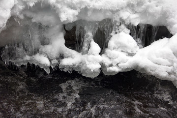 little river after severe frosts and snowfalls.