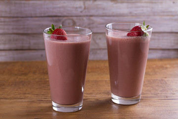 Milkshake with chocolate and strawberries. Chocolate strawberry smoothie.