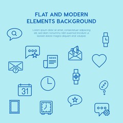 chat and messenger, video, time, email outline vector icons and elements background concept on blue background.Multipurpose use on websites, presentations, brochures and more