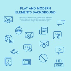 chat and messenger, video, time, email outline vector icons and elements background concept on blue background.Multipurpose use on websites, presentations, brochures and more