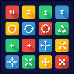 Arrows or Navigation Pointers Icons Flat Design