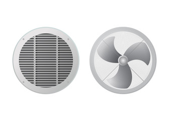 Fan and ventilation grille. Blower vector illustration. The HVAC equipment.