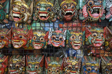 Beautiful Thai masks background at Wat Pho in Bangkok