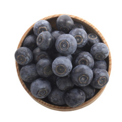 blueberry in wooden cup isolated on white background