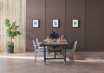 Modern meeting room office room table white writing board frame interior. 