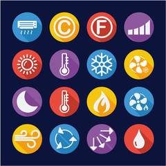 Air Conditioning or Air Ventilation Icons Flat Design Circle