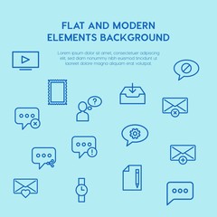 chat and messenger, video, time, email outline vector icons and elements background concept on blue background.Multipurpose use on websites, presentations, brochures and more