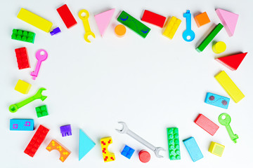  frame made of accessories for children on white background. top view. copy space.
