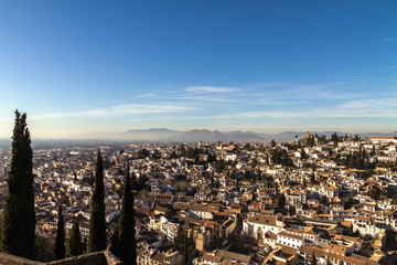 Skyline of Granada, seen from Alhambra hill; Spain.