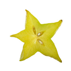 Fototapeta premium half of yellow carambola isolated on white background. top view