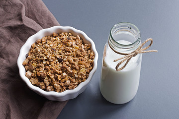 homemade drinking yoghurt and muesli breakfast