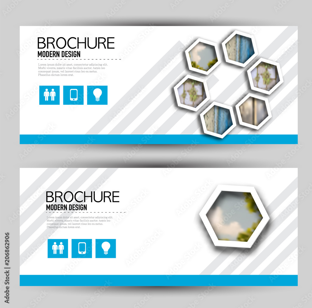 Wall mural set of banners for web and advertisement print out. horizontal flyer handout design. blue color. vec