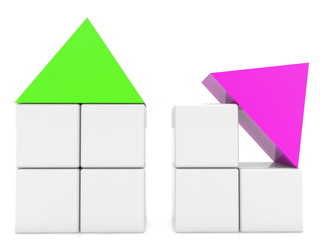 Cube houses with green and purple roofs