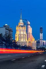 Obraz premium Hotel Ukraine Moscow City business complex at evening