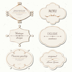 Vector set vintage labels and frames retro style. Insignias or Logotypes set. Vector design elements for business signs or logos, labels, badges, tags or stamps.