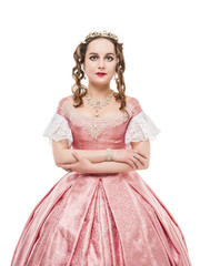 Young beautiful woman in medieval dress isolated