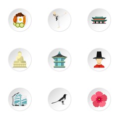 South Korea icons set. Flat illustration of 9 South Korea vector icons for web