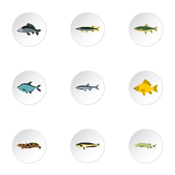 Ocean fish icons set. Flat illustration of 9 ocean fish vector icons for web