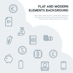money, mobile, video, photos outline vector icons and elements background concept on grey background.Multipurpose use on websites, presentations, brochures and more