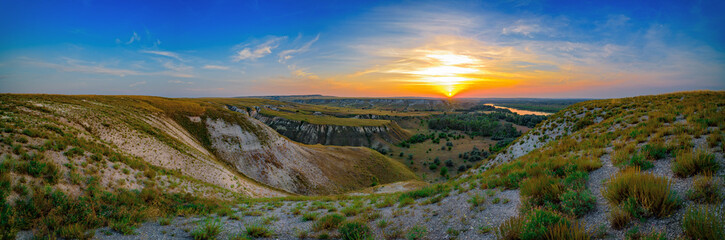 Panorama of the Donskoy Nature Park, Volgograd Region, Russia.