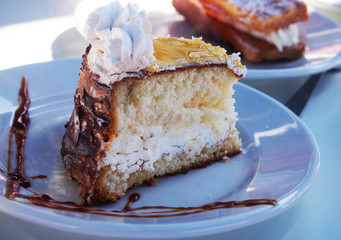 Cake. Fresh pie with tender cream