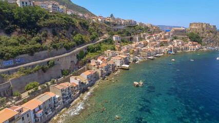 Fototapeta na wymiar Chianalea homes in Scilla. Aerial view of Calabria, Italy