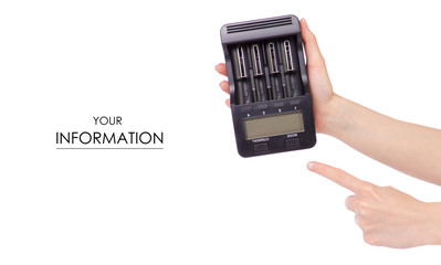 Battery charger electrical intellectual in hand pattern on white background isolation