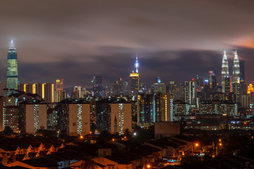 Fototapeta na wymiar Majestic night landscape of downtown Kuala Lumpur, Malaysia