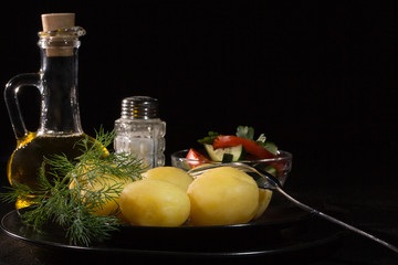 Boiled potatoes, dill, vegetable oil and salt