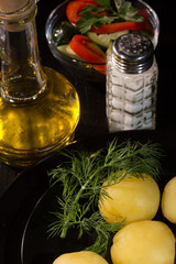 Boiled potatoes, dill, vegetable oil and salt