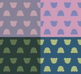 cute teddy bears heads silhouettes - seamless pattern set texture design for child themes on color backgrounds vector image