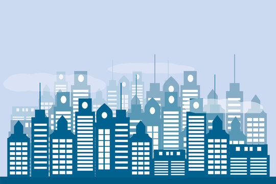 urban background flat style in blue tones. Vector
