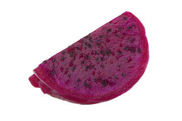 slice of red dragon fruit isolated on white background