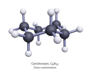 Ball-and-Stick Model of Cyclohexane - 3D Render