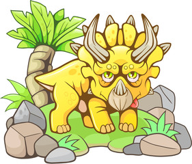 cartoon cute prehistoric triceratops, funny illustration
