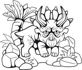 cartoon cute prehistoric triceratops, funny illustration
