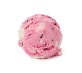 Vanilla-strawberry ice cream ball with chocolate