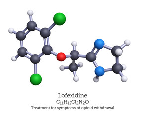 Ball-and-Stick Model of Lofexidine - Treatment for Opioid Withdrawal - 3D Rendering