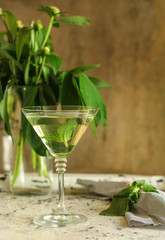 mint lemonade and fresh mint (fresh petals of mint in the cooled drink) - mojito
