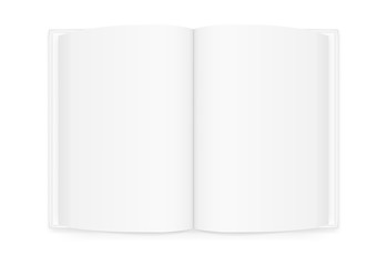 Vector realistic image (layout, mock-up) of an open hardcover book with empty white blank pages, top view. The image is created using a gradient mesh. Vector EPS 10.