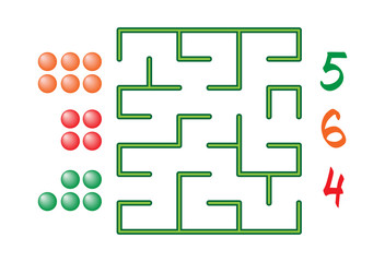 Maze with numbers for children on the white background. Find the path to the correct answer. Vector flat illustration